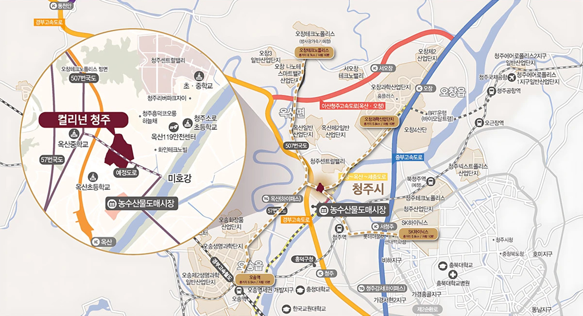 컬리넌 청주 입지환경 지도